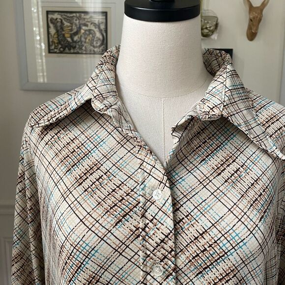 Vintage 70s Ultriana Polyester Dagger Barrymore Collar Button Shirt L - Picture 2 of 8
